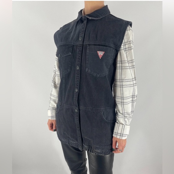 Guess Black Denim Vest with Chest Logo - Picture 3 of 7